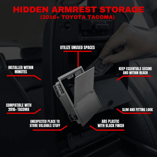 Yotatv™ hidden armrest storage box for toyota tacoma 2016-2023
